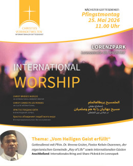 Plakat für den Internationalen Gottesdienst - Alle Informationen im Text
