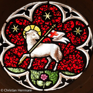 Detailausschnitt eines der Kirchenfenster der St. Michaeliskirche